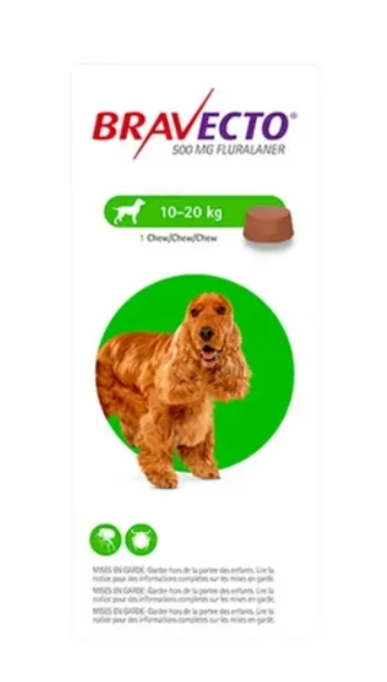 Bravecto perros medianos (10 – 20 kg) – 500 mg.