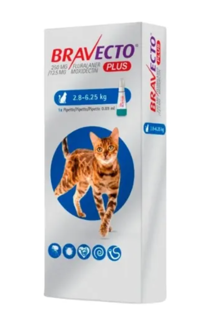 Bravecto Plus gatos (>2,8 – 6,25 kg) – 0.89 ml.