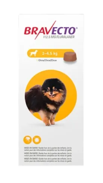 Bravecto perros muy pequeños (2 – 4.5 kg) – 112.5 mg.